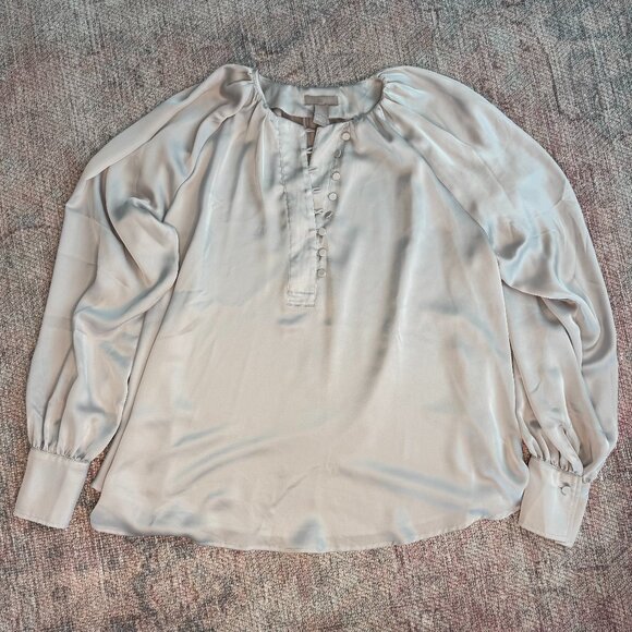 H&M Light Gray Silk Blouse Shirt L - Picture 1 of 3